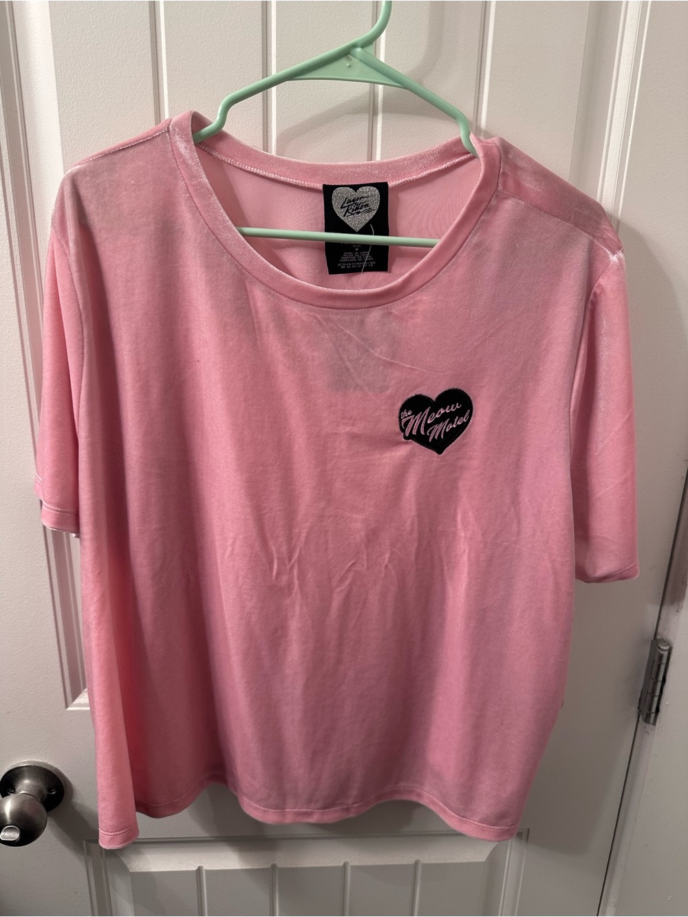 Forever 21 Pink Velvet Crop Top with Black Heart Logo